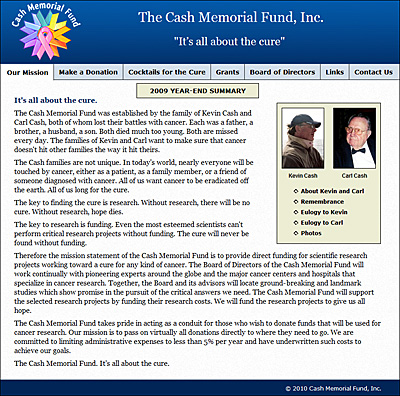screen capture of Cash Memorial Fund website
